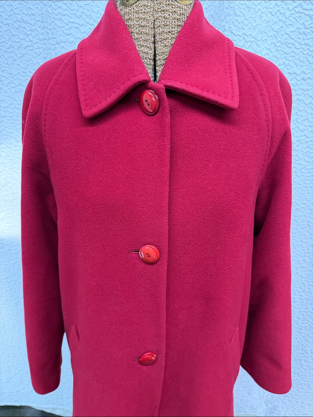 Pendleton Virgin Wool Cashmere Blend Red Long Trench Coat Overcoat Women's 6